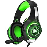 BlueFire Stereo Gaming Headset with Microphone for PS5 PS4 Xbox One Switch PC Mac – Wired Over-Ear Headphones with Surround Sound, Soft Memory Foam, Noise Canceling Mic, Light, 3.5mm Jack (Green)
