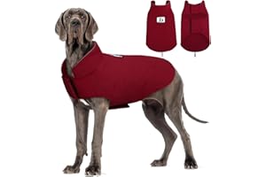DENTRUN Windproof Winter Warm Fleece Large Dog Coat Reversible Puppy Jacket Reflective Soft Pet Vest, Cold Weather Dog Sweater Apparel Leash Access Overcoat for Large Breeds, Burgundy, XXXL