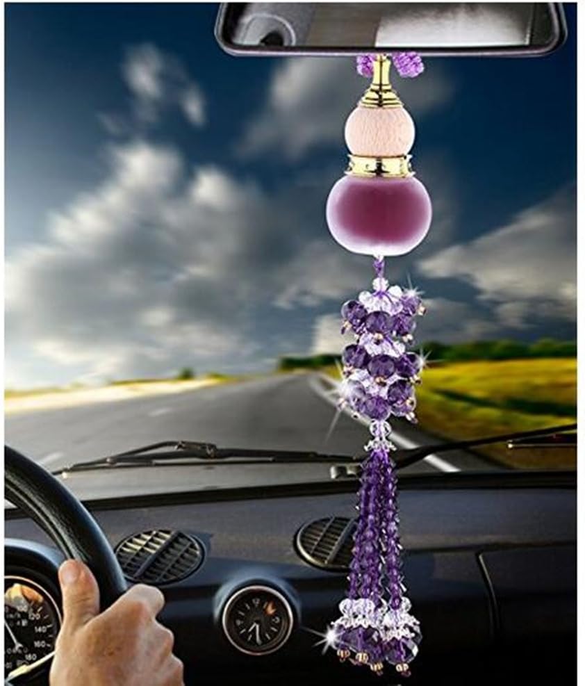 JIAMIN Car Ornament Home Decoration Crystal Glass Gourd Perfume Bottle Automotive Rearview Mirror Blessing Safe Journey Symbol Tassel Beads Perfume Car Interior Pendant