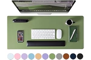 ROSLIM Leather Desk Pad Protector, Mouse Pad, Non-Slip Computer Mat for Desk, PU Leather Office Desk Mat for Home & Office, Waterproof Laptop Desk Blotter for Keyboard and Mouse, Olive Green (13.7''X23.6'')