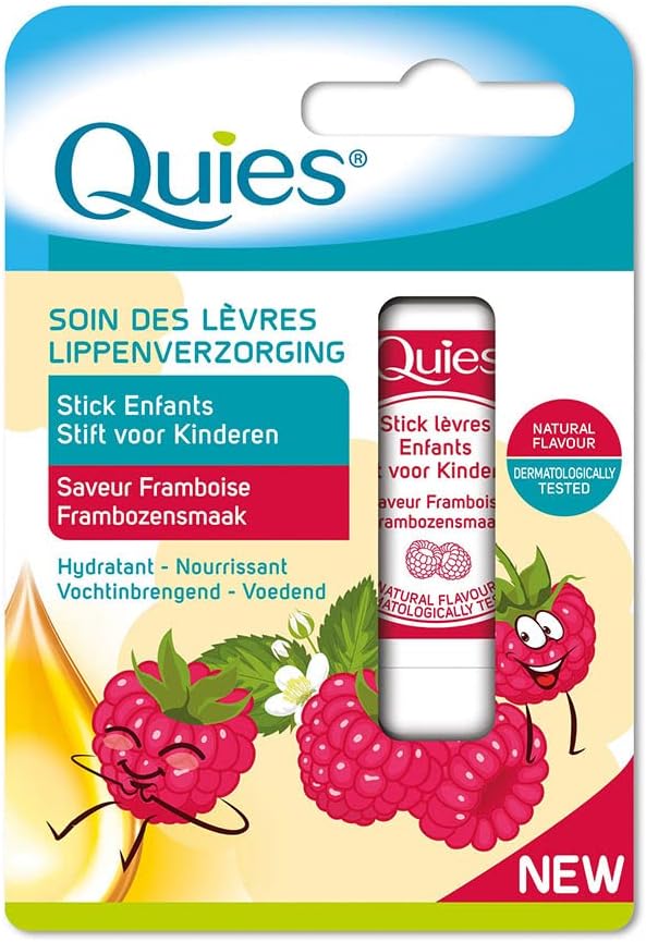 Quies Childrens Raspberry Lip Care Stick 4.5g Intense Hydration Shea Butter