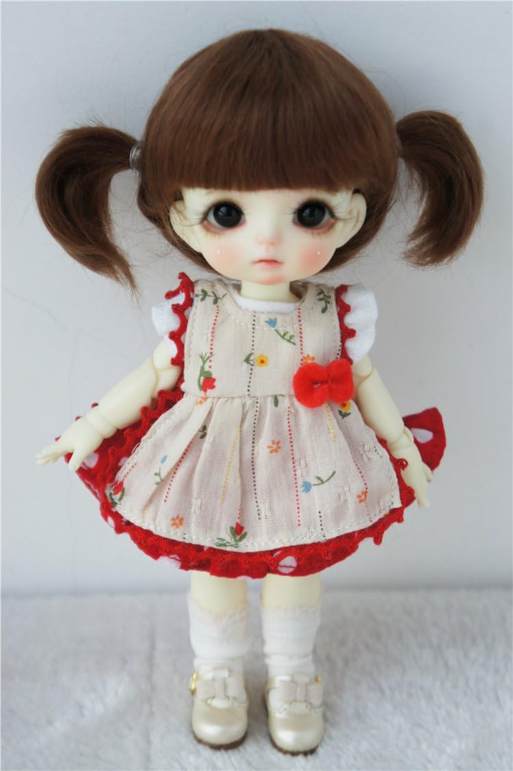 Wigs Only JD203 5-6inch 13-15cm Twin Pony Mohair Doll Wigs 1/8 Lati Yellow bjd Accessories (Light Brown)