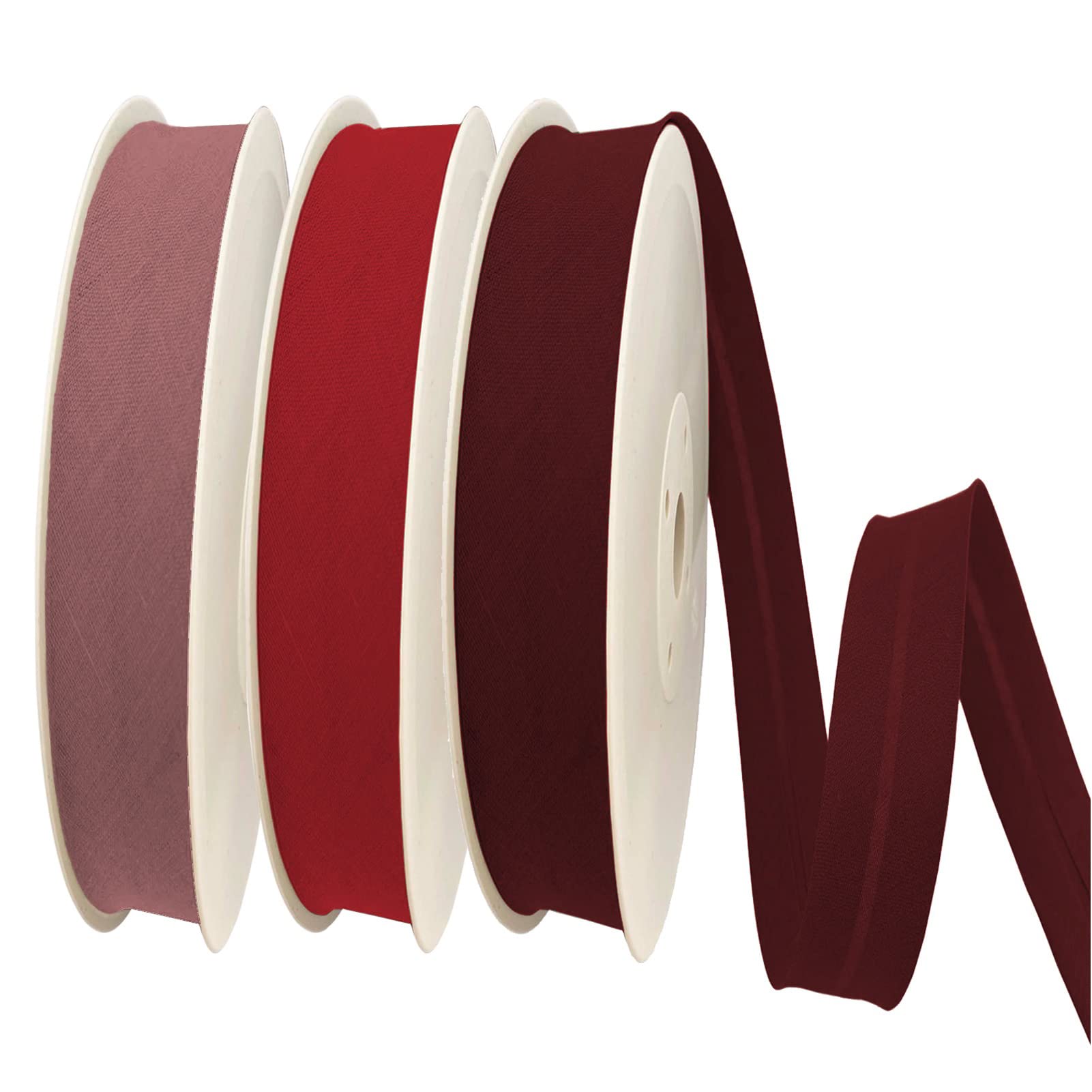 TEXTEX = 30mm Wide Bias Binding Tape. 50% Cotton and 50% Polyester. Pack of 3 Pieces of 10m Each - (Makeup/Ferrari Red/Garnet) โ image 1