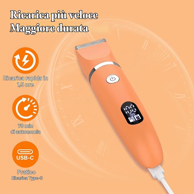 Rasoio elettrico per donna Viso Bikini Corpo Tagliapeli corporeo per donna Epilatore per zona Bikini-Trimmer Impermeabile IPX7 Display LCD Uso a secco/bagnato,Arancione