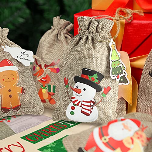 HANSGO Christmas Jute Burlap Bags, 16PCS Small Craft Bags Gift Treat Candy Bags Reusable Burlap Bags with Drawstring for Xmas Party Favor Wedding Supplies