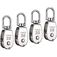 Rocaris 4 Pack M20 Single Pulley Block, Single Pulley & Double Pulley 304 Stainless Steel Wire Rope Lifting Swivel Hook