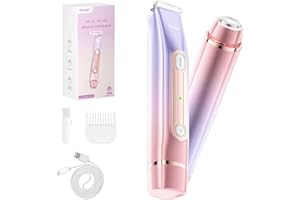 AQEQPT Bikini Trimmer for Women, Electric Razors with Dual Heads, Rechargeable Pubic Hair Trimmer with IPX7 Waterproof, Painless Pro Shaver for Underarm Leg Arm Body Face Private Area（RoyalRose）