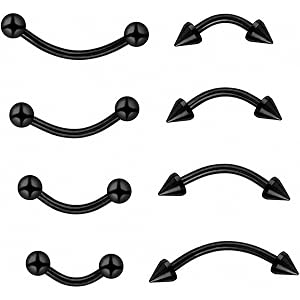 HaiFafafaing 8pcs Eyebrow Piercing Jewelry 16g Vertical Labret Lip Jewelry Curved Barbell Eyebrow Rings