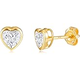 Small Solid 10K Gold Cubic Zirconia Bezel Earrings Studs | Hypoallergenic & Anti-Tarnishing CZ Earrings in Various Styles by MAX + STONE