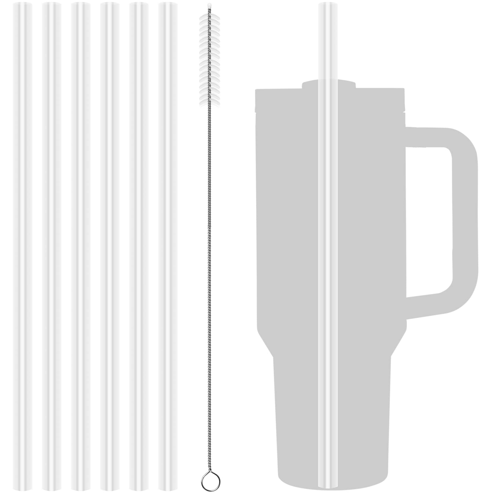 6Pcs Replacement Straws for Stanley Adventure Travel Tumbler, Plastic Straws Compatible with Stanley 20/30/40 oz Stanley Tumbler, Clear Straw with Cleaning Brush