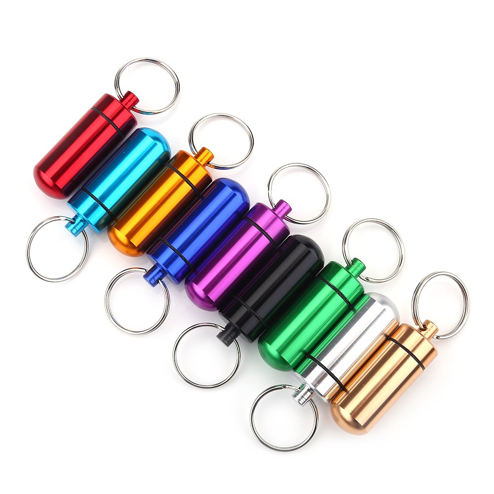 Aluminum Alloy Pill Container, Portable, Waterproof, Emergency Cash Stash, for Travel, Daily Use, Keychain