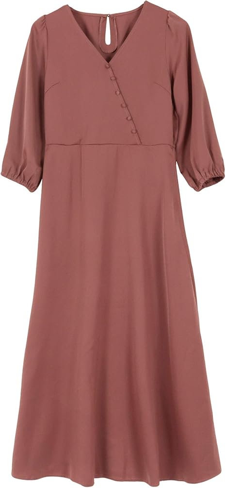 Amazon 神戸レタス カシュクールバックゴムサテンワンピース E2547 フリー ピンク ワンピース チュニック 通販