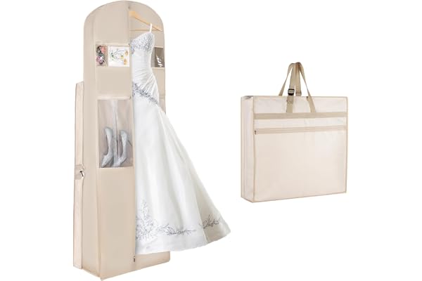 KEEGH Wedding Dress Garment Bag, 72” Tri-fold Bridal Dress Bags for Gowns, With Accessory Pockets and Adjustable Buckle Dress