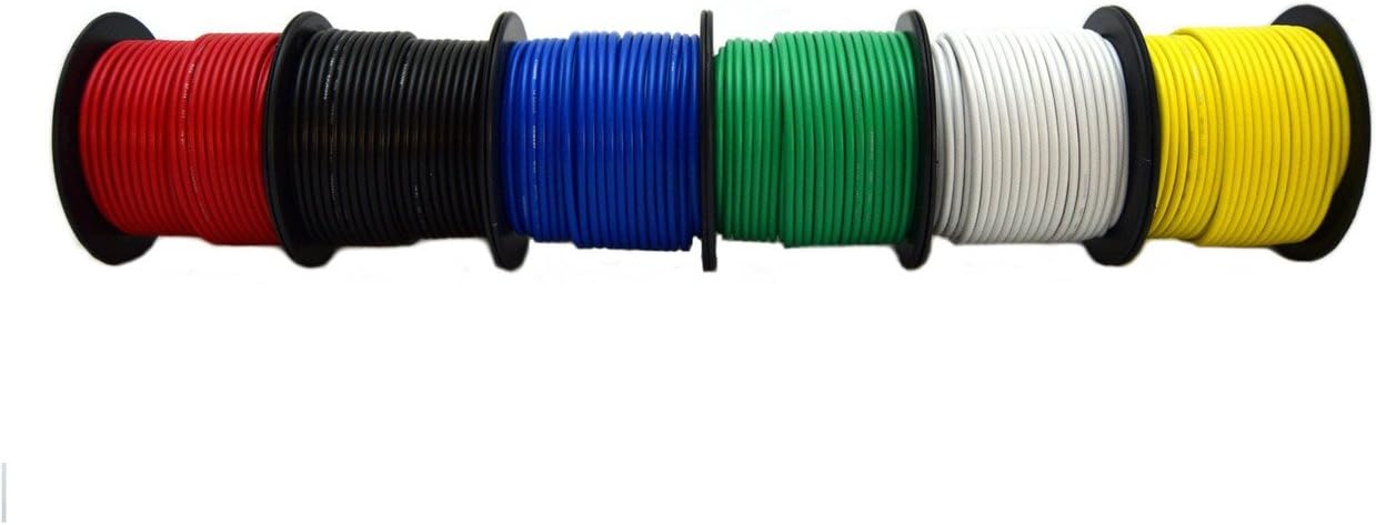 14 GA Single Conductor Stranded Remote Wire 6 Rolls Primary Colors 12V 100FT EA