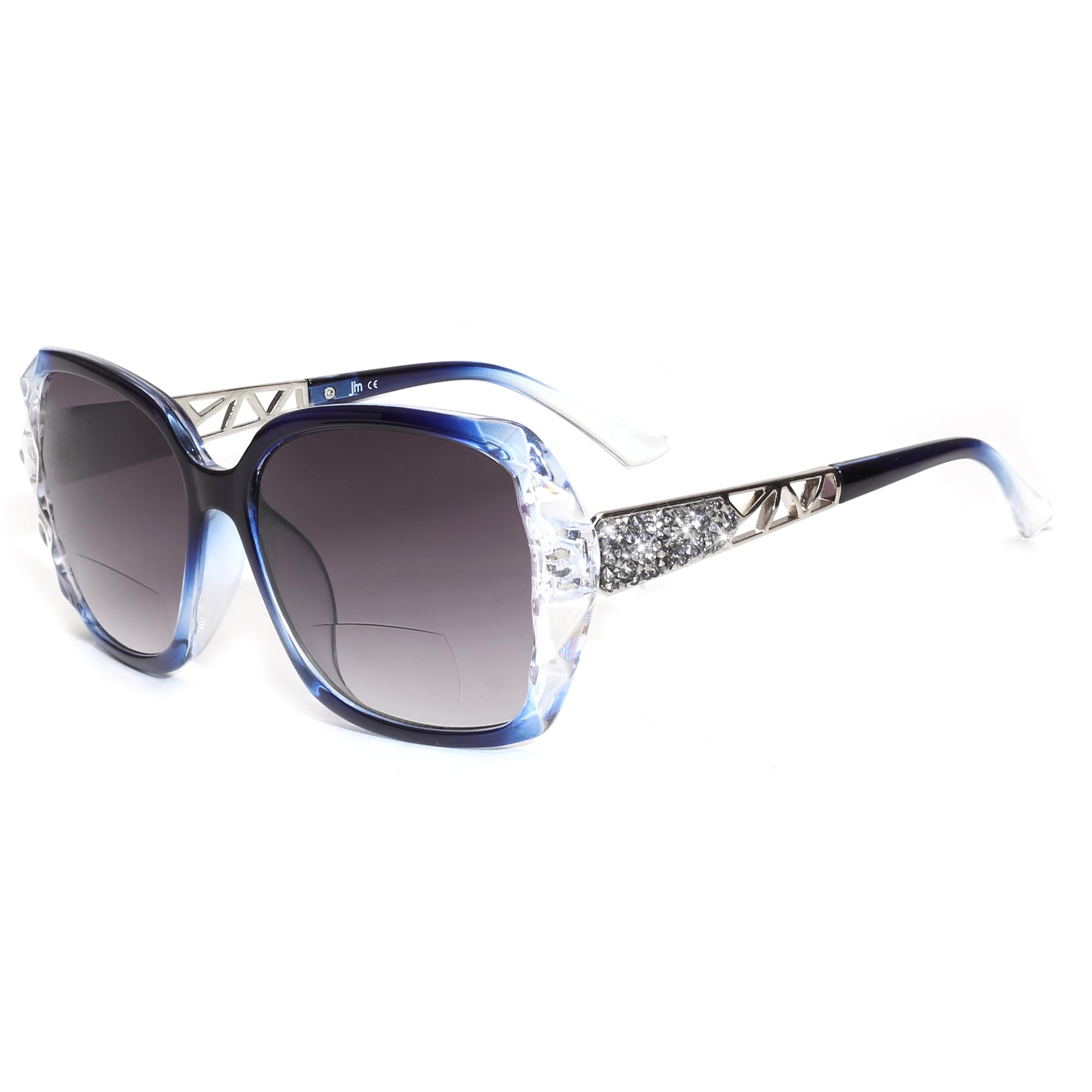 JM Bifocal Reading Sunglasses, Oversized Sun Reader Glasses for Women UV Protection Outdoor Clear Blue +2.25