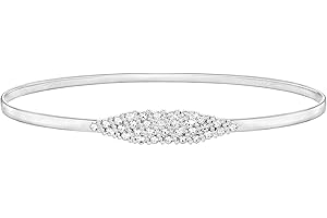 SANSTHS Womens Elastic Thin Metal Waist Belt, Stretch Chain Belt for Dresses, Skinny Rhinestone Adjustable Waistband