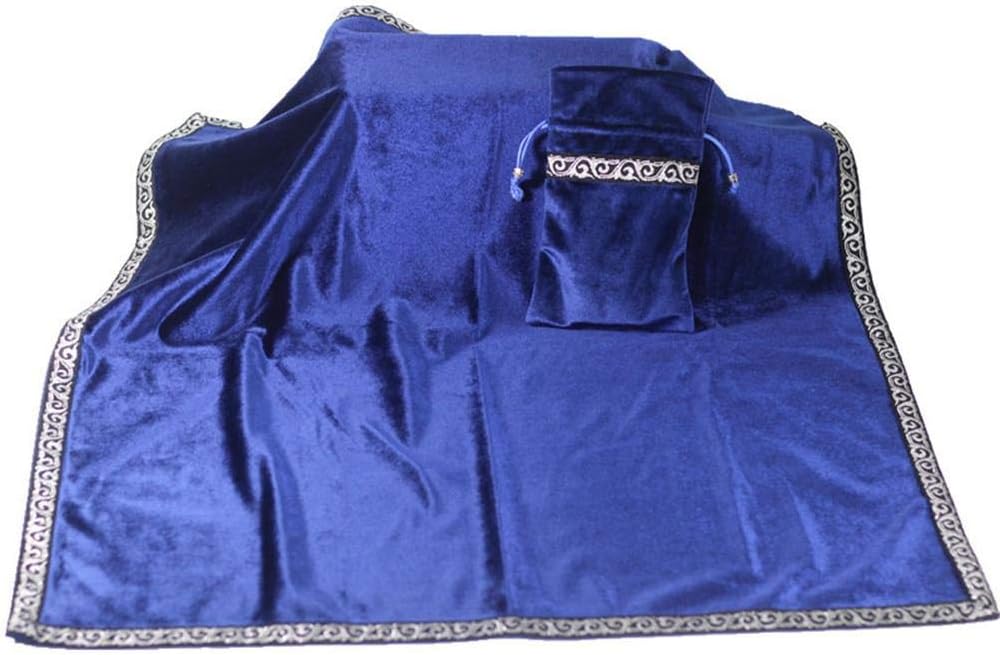 Asterisknew-Altar Tarot Tablecloth, Altar Tarot Soft Table Cloth Washable Divination Wicca Plush Cloth with Tarot Bag for Tarot Divination and Daily Use in the Household blue