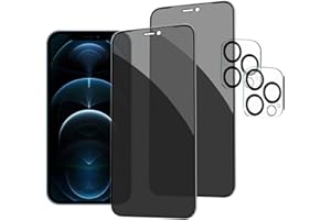 HXL [2+2 Pack] iPhone 12 Pro Max Privacy Screen Protector with Camera Lens Protector Full Coverage Anti-Spy Tempered Glass Film 9H Hardness Upgrade Edge Protection Easy Installation Bubble Free