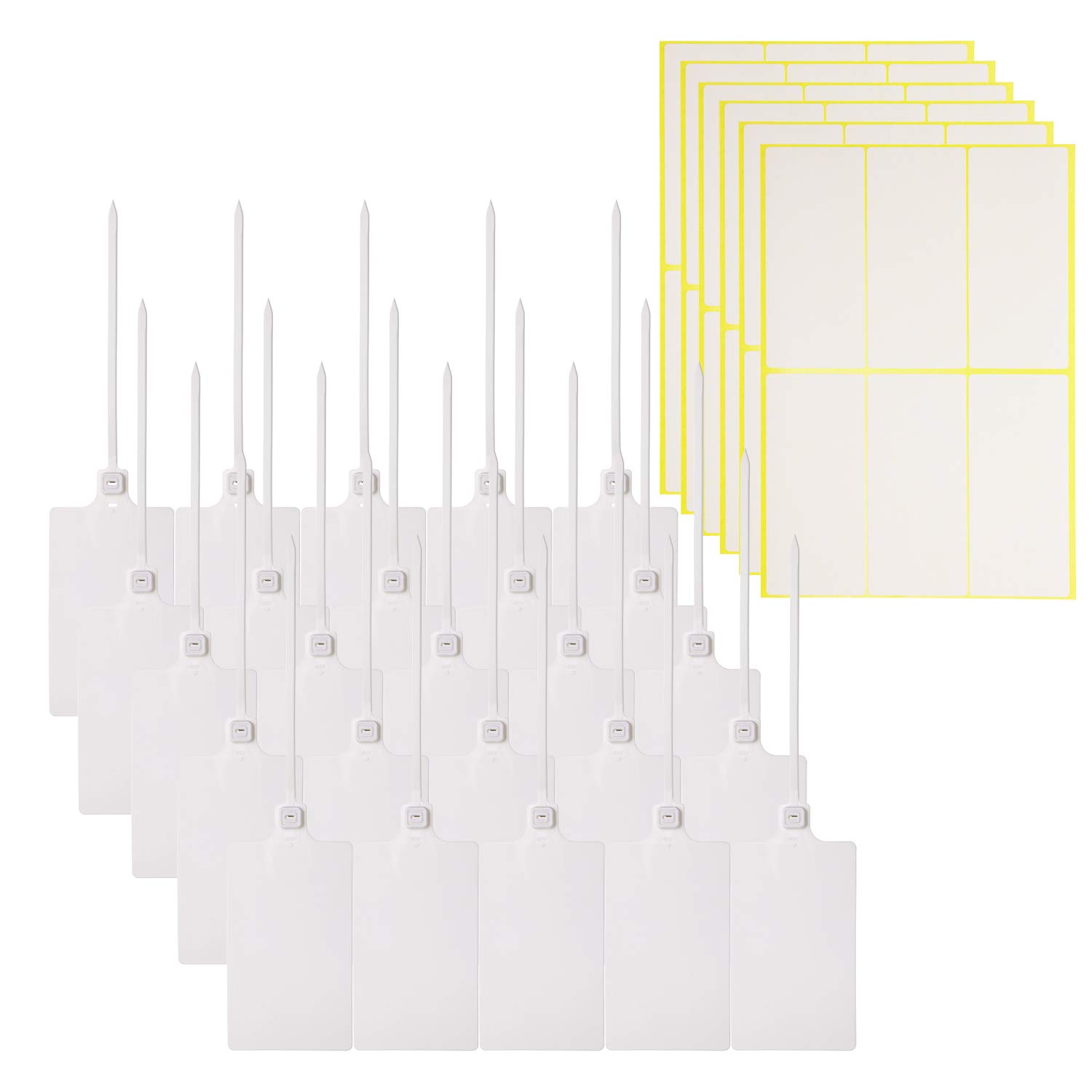 Mini Skater Large Plastic Parcel Label Tags Self Locking Nylon Writable Marker Ties Luggage Identification Tags Cable Cord Organizing Consignment Tags with Sticky Label (White,25Pcs)