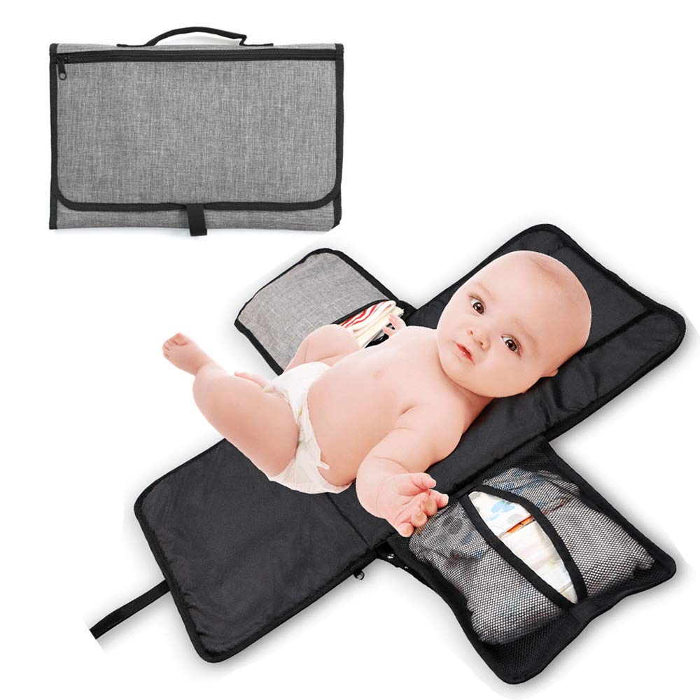 Portable Changing Pad Waterproof Baby Diaper Changing Pad Travel Mat Station Diaper Bag Foldable Changer Mat for Home,Travel & Outside (Grey)