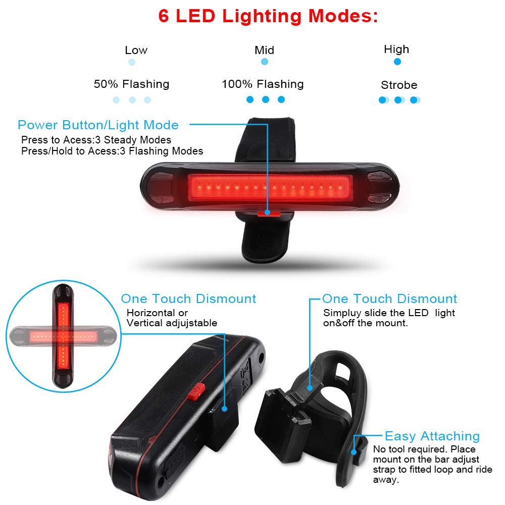 GPMTER Ultra Bright Bike Tail Light, USB Rechargeable Taillight, Waterproof Bicycle LED Rear Light for Road MTB Mountain Bikes, Helmets. Easy to Install for Cycling Safety Flashlight
