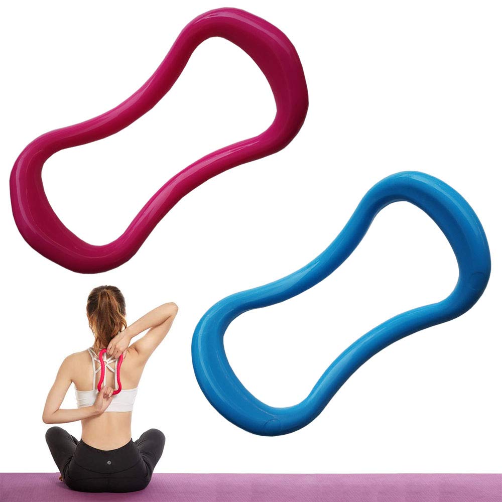 Fascia Stretching Ring, 2 Pieces Yoga Ring Pilates Circles, Fitness Stretching Ring, Yoga Massage Ring for Thigh and Calf Massage, Stretching Training, Abdominal and Back Stretching(Blue and Rose Red)