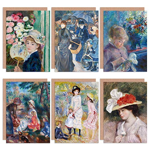 Artery8 Pierre-Auguste Renoir Woman Guernsey Apple Seller Woman Umbrellas Fine Art Greeting Card Pack of 6 — image 1