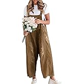 Gihuo Denim Overalls for Women Jean Bib Overalls Wide Leg Loose Fit Barrel Baggy Distressed Adjustable Straps