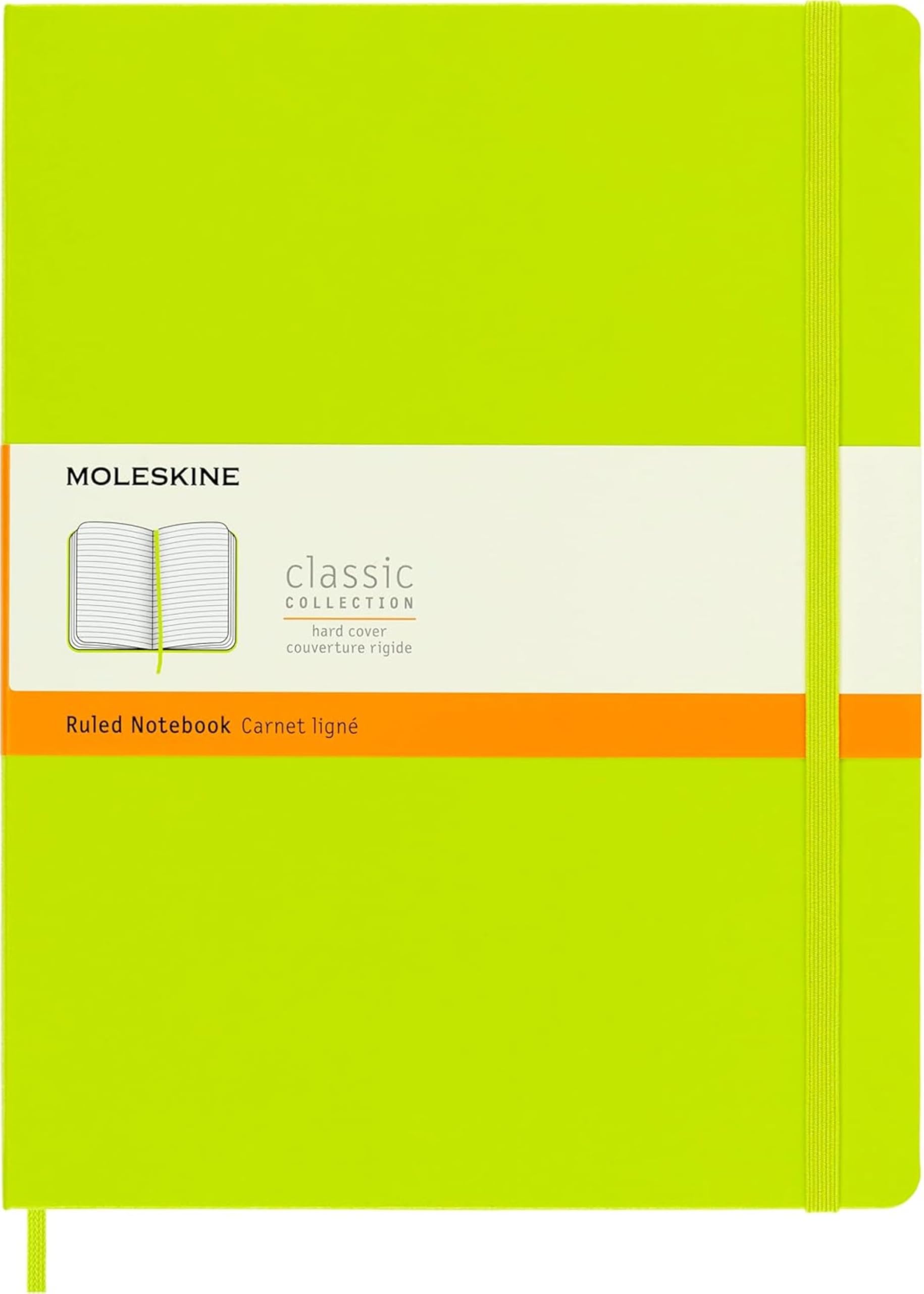 Moleskine Classic Notebook, Notebook With Ruled Pages, Hard Cover and Elastic Closure, Lemon Green, XL, 19 x 25 cm, 192 Pages