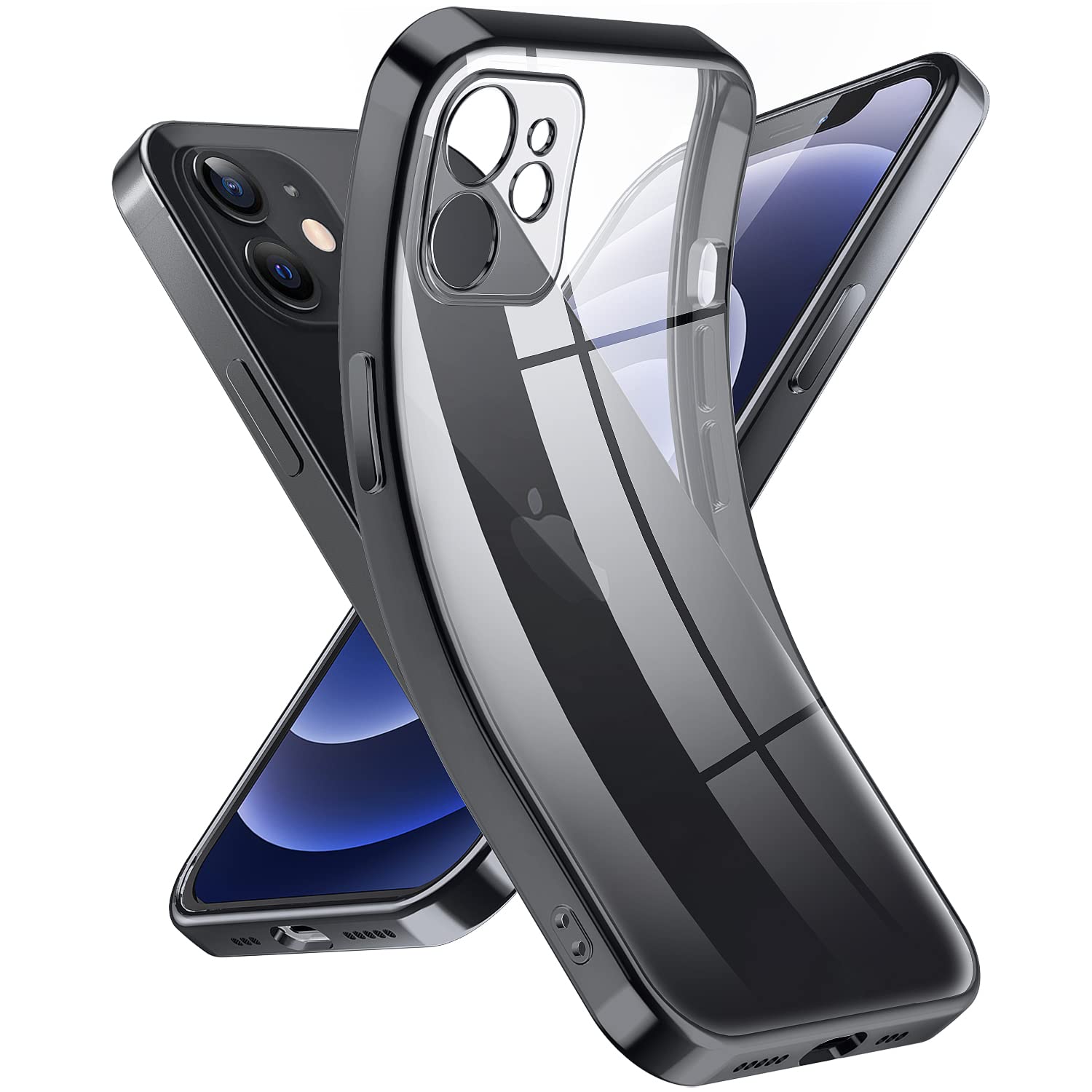 Supdeal Crystal Clear Case for iPhone 12, [Never Yellow] [Camera Protection], Thin Slim Fit Transparent Soft Silicone Phone Protective Case Cover, 6.1 Inch, Black — image 1