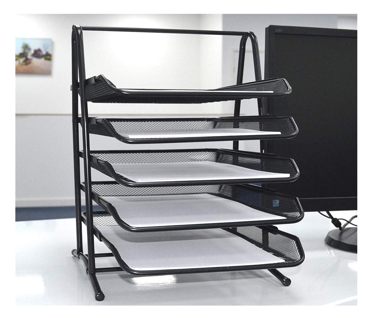 5 Tier Office Filing Trays Holder A4 Document Letter Paper Wire Mesh Storage Organizer/Document