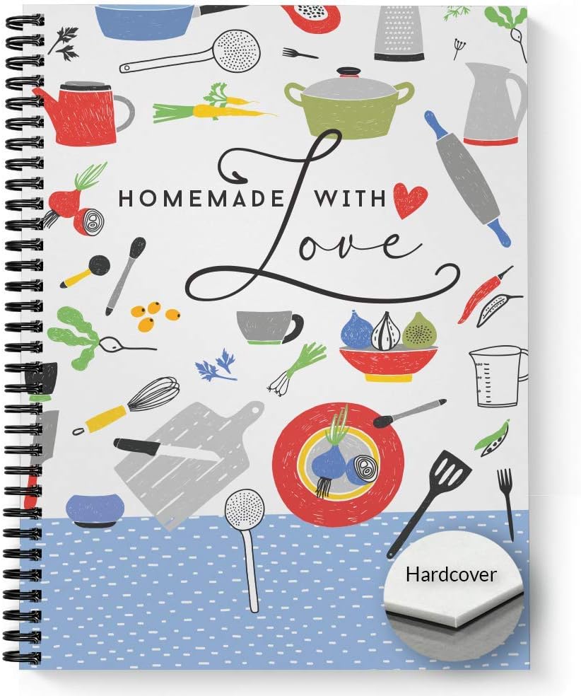 Gotcha Covered Notebooks Hardcover Homemade With Love 8.5" x 11" Spiral Recipe Notebook/Journal, 120 Recipe Pages, Soft Touch Matte Laminated Cover, Black Wire-o Spiral. Made in the USA