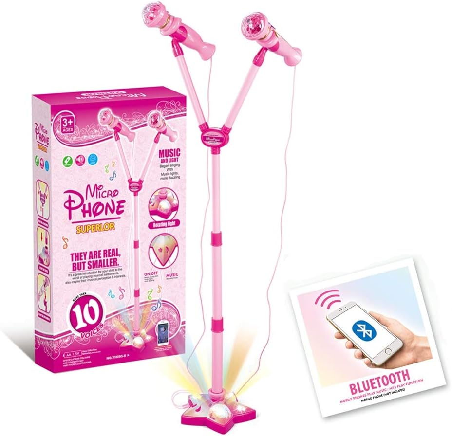 OceanEC Kids Bluetooth Karaoke Machine, Kids Karaoke Music Toy Play Set with Microphone for Home Party Gift (2 Microphones Pink)