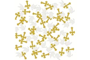 YYBD 100Pcs First Communion Confetti Decor Glitter Gold Cross White Dove Confetti Table Paper Foil Cross Decoration for Birth