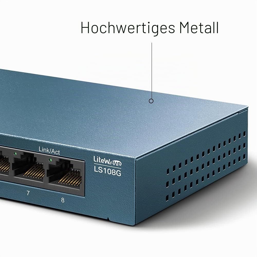 TP-Link TL-LS108G LAN Switch 8 Port Netzwerk Switch (Plug-and-Play Gigabit Switch LAN Splitter, Ethernet Hub lüfterlos, robustes Metallgehäuse) 3