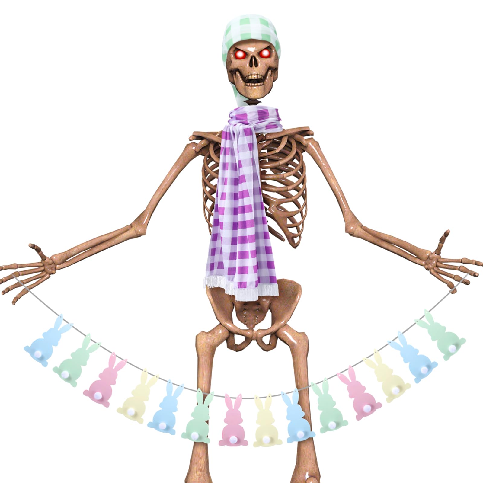 Photo 1 of Leitee 3 Pcs 12 ft Skeleton Clothes Accessories Including Hat and Scarf with Handheld Banner for 12 ft Skeleton Outfit Dress(Bunny)