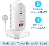 BEVA Tower Extension Lead 9AC 4USB 13-in-1 Surge Protector 1.65m Cord view 3
