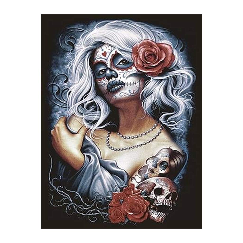 DIY 5D Square Diamond Painting Full Drill Kits White Hair Skull 5D Diamond Art Full Drill Square Cross Stitch Kits Embroidery Supplies Rhinestone Picture Art Craft Home Wall Decor 12X16 Inches/30X40CM