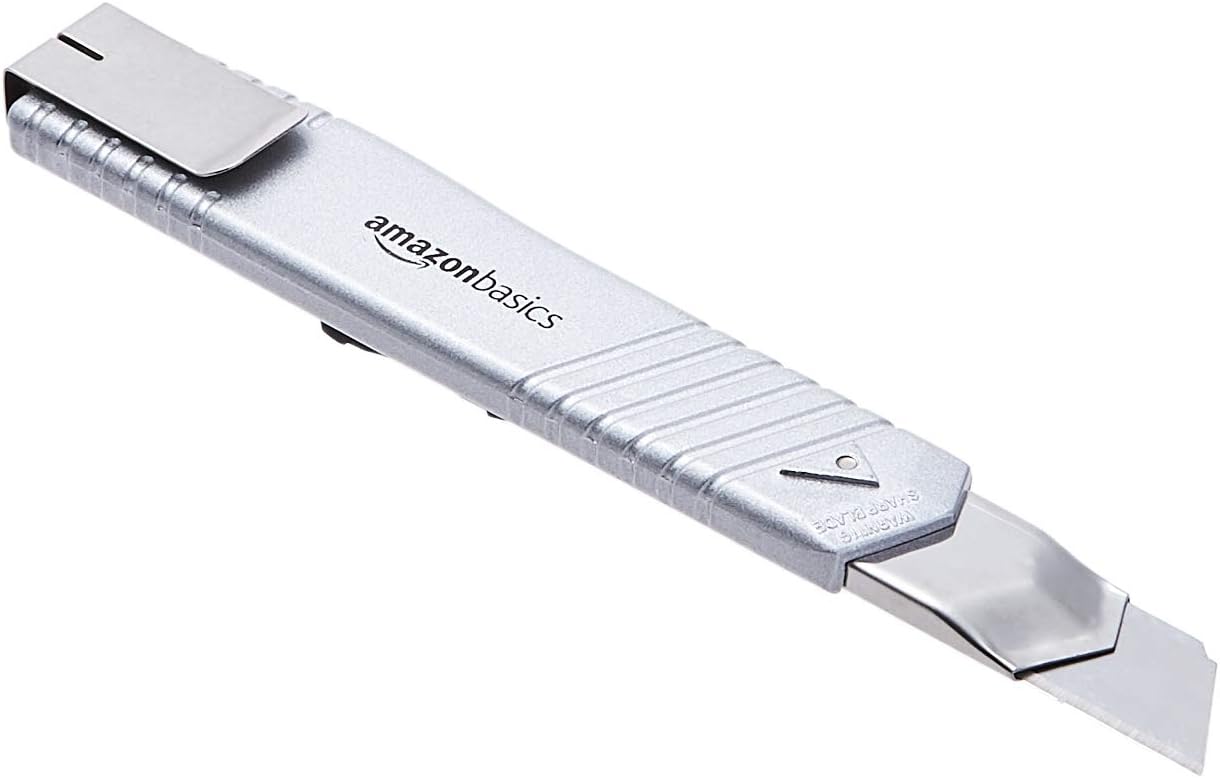 Amazon Basics Auto-Lock Zinc-Alloy Shell Utility Knife, 2 Pack with 20 Piece Extra SK5 Blades for Precision Cutting Silver - Image 4