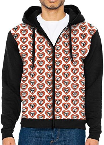Bulldog Heart Men's Adult Casual Pocket Hooded Sweater Zipper Hoodie Long Sleeve Sweatshirt Jacket
