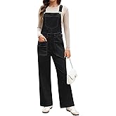 luvamia Jean Overalls for Women Loose Fit Baggy Wide Leg Bib Pocket Adjustable Straps Stretchy Denim Overall Jumpsuits