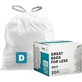 Plasticplace Trash Bags, Compatible with simplehuman Code D (200 Count) White Drawstring Garbage Liners 5.3 Gallon / 20 Liter, 15.75" x 28"