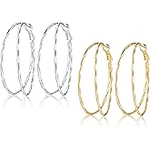 SELOVO 2 Circle Hoop Earrings Set For Women Silver Gold Tone
