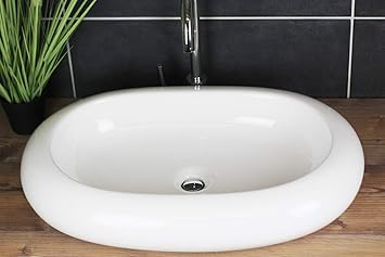 Countertop Wash Basin 65 X 43 Cm Modern Design In White With Round Edges Amazon De Home Kitchen