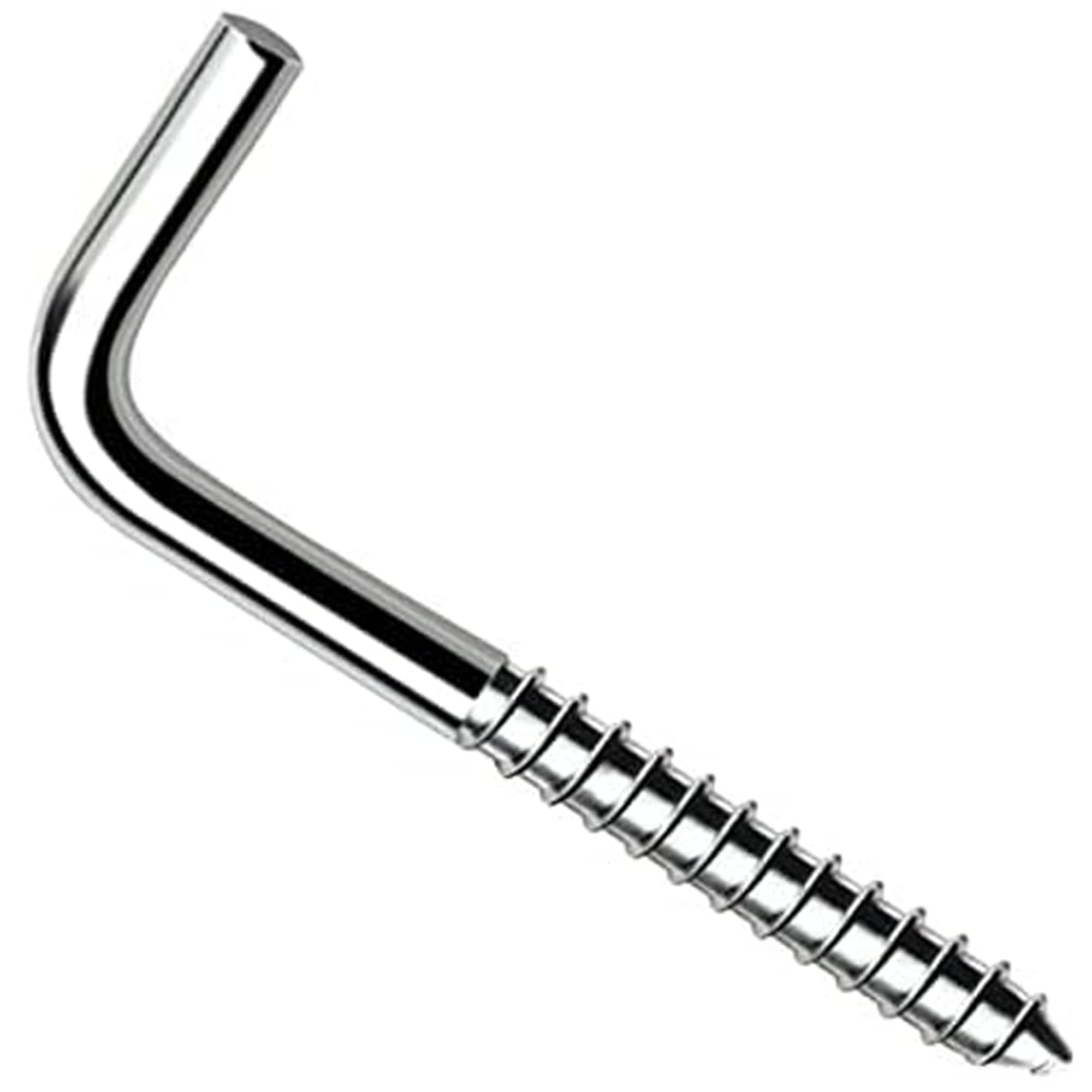 SS8 L Hook Screws 60mm x 6.0mm (Pack of: 50) Heavy Duty Square Cup Hooks for Hanging, Metal Screw in Wall Hangers Outdoor Mounting