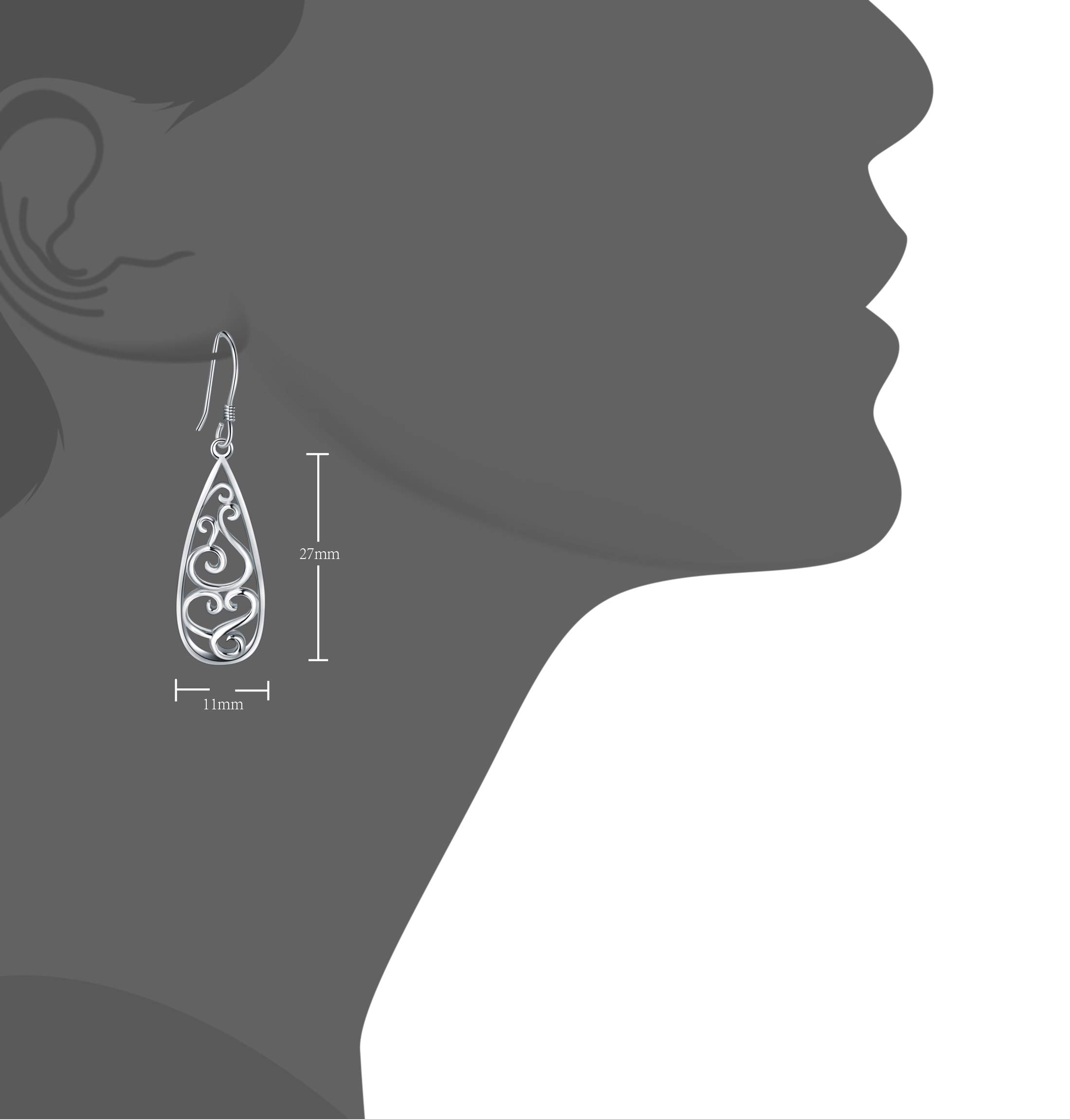 Solid 18K Gold Over 925 Sterling Silver Dangle Earrings, Lightweight Filigree Teardrop Earrings/Silver Earrings, Gold Earrings for Women