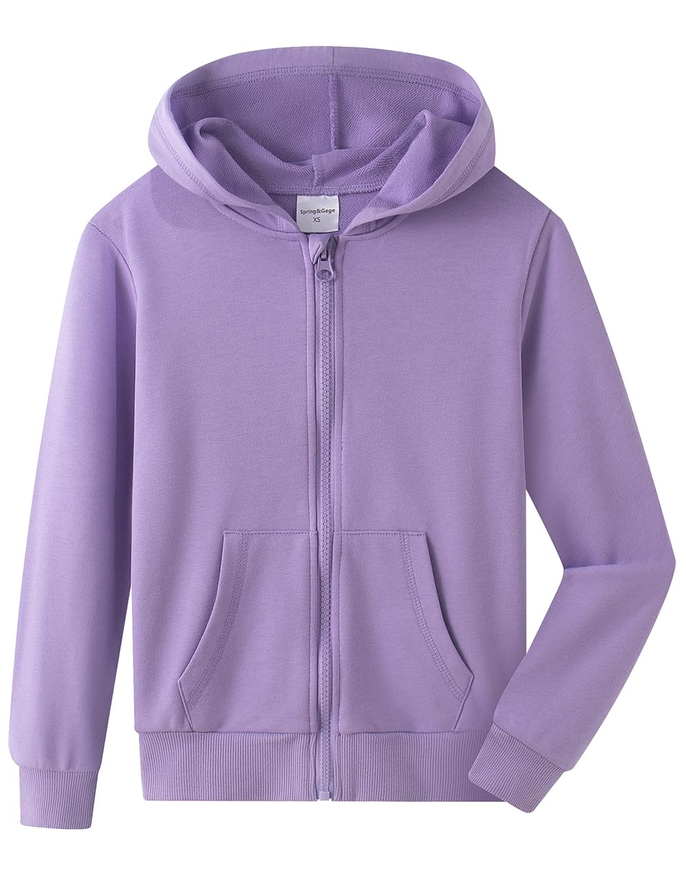 Photo 1 of Spring&Gege Youth Solid Full Zipper Hoodies Soft Kids Hooded Sweatshirt for Boys and Girls, Lavender, Size 9-10 Years