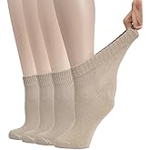 Hugh Ugoli Women's Cotton Diabetic Ankle Socks, Wide, Thin, Loose Fit and Stretchy, Seamless Toe, Non Binding Top, 4-8 Pairs