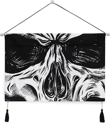 Amazon Co Jp Ecomaomi 壁掛けタペストリー ハロウィンゴシック死んだ頭蓋骨顔クローズアップスケッチ邪悪な解剖学スケルトンイラスト おしゃれ壁吊り 多機能ホーム装飾 模様替え モダン ウォールアート 部屋 新居祝い ホーム キッチン