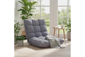 S AFSTAR Cushioned Floor Chair, 14-Position Adjustable Padded Lazy Recliner with Comfortable Back Support and Skin-Friendly Cover, Great for Reading, Playing Game, Meditating (Elegant Gray)